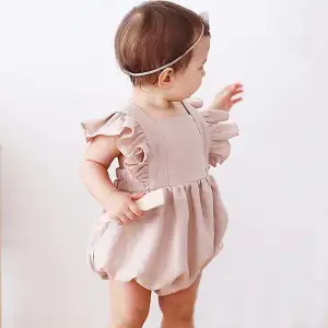 Kids Baby Girls Summer Solid Color Cotton Linen Sleeveless Rompers