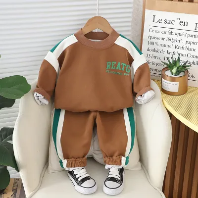 Kids Boys Fashion Casual Spring Color Block Round Neck Long Sleeve Sweatshirt Loose Pants Two-Piece Set