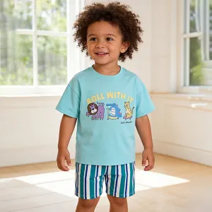 Kids Boys Fashion Casual Spring Summer Letter Printed Short-Sleeved Loose Shorts Two-Piece Set