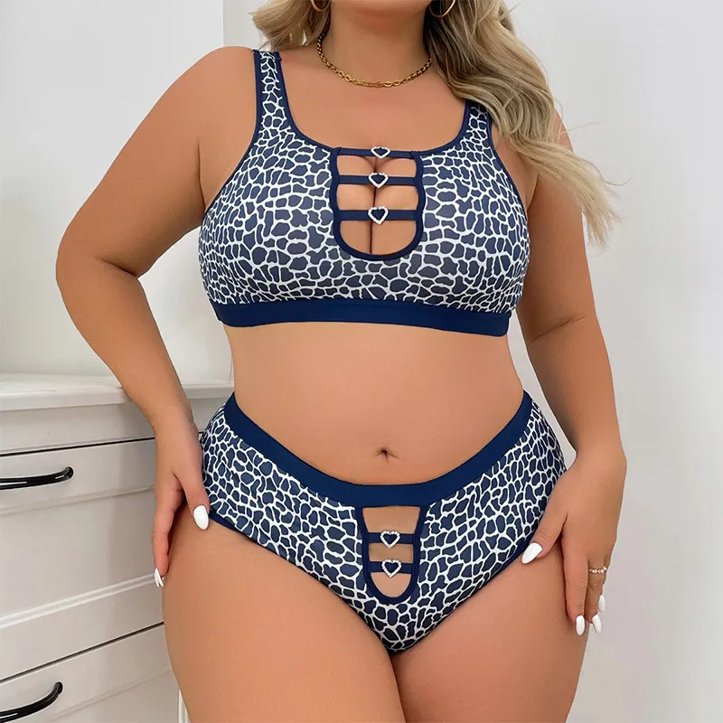 Women Fashion Sexy Plus Size Printed Hollow Bra Underpants Set