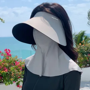Women's Fashion Casual Summer Solid Color Traceless Mask Integrated Neck UPF 50+ Sun Protection Hat