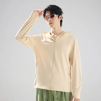 Men Fashion Fashion Casual Summer Solid Color Ice Silk Breathable Hoodies UPF 50+ Sun Protection Clothing