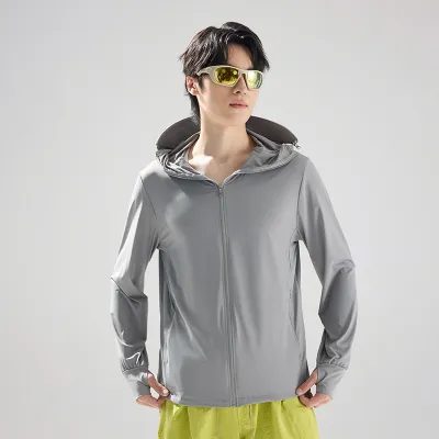 Men Fashion Fashion Casual Summer Solid Color Ice Silk Breathable Hoodies UPF 50+ Sun Protection Clothing