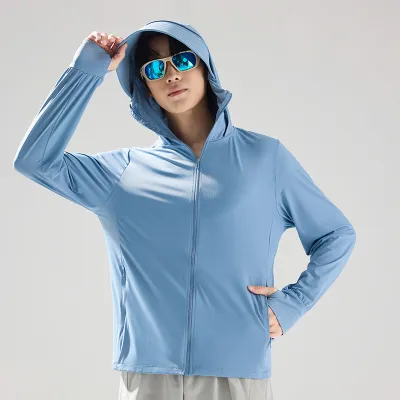 Men Fashion Fashion Casual Summer Solid Color Ice Silk Breathable Hoodies UPF 50+ Sun Protection Clothing