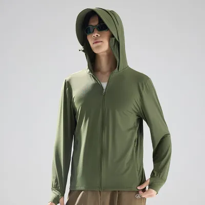 Men Fashion Fashion Casual Summer Solid Color Ice Silk Breathable Hoodies UPF 50+ Sun Protection Clothing