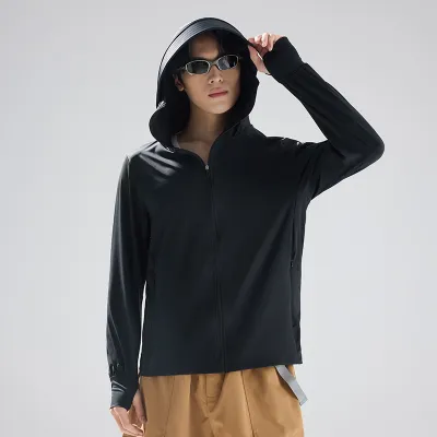 Men Fashion Fashion Casual Summer Solid Color Ice Silk Breathable Hoodies UPF 50+ Sun Protection Clothing