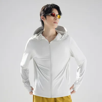 Men Fashion Fashion Casual Summer Solid Color Ice Silk Breathable Hoodies UPF 50+ Sun Protection Clothing
