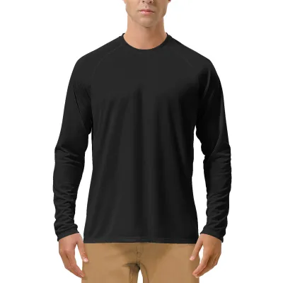 Men Fashion Casual Summer Solid Color Round Neck Long Sleeve Quick-Drying UPF 50+ Sun Protection Clothing