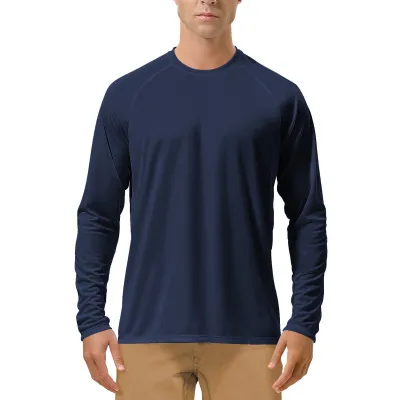 Men Fashion Casual Summer Solid Color Round Neck Long Sleeve Quick-Drying UPF 50+ Sun Protection Clothing