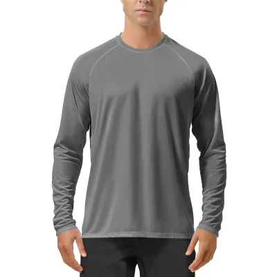 Men Fashion Casual Summer Solid Color Round Neck Long Sleeve Quick-Drying UPF 50+ Sun Protection Clothing