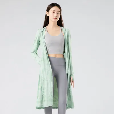 Women Fashion Casual Summer Breathable Ice Silk Long-Sleeve Long Hoodies UPF 50+ Sun Protection Clothing