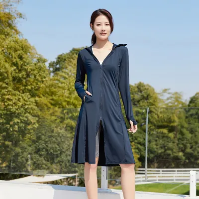 Women Fashion Casual Summer Breathable Ice Silk Long-Sleeve Long Hoodies UPF 50+ Sun Protection Clothing