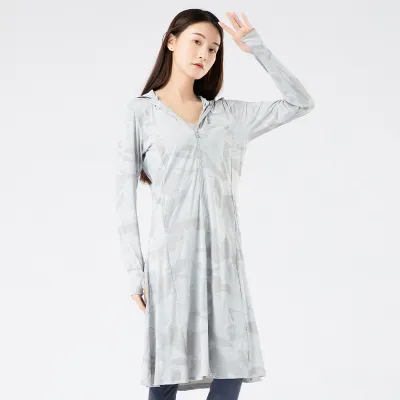 Women Fashion Casual Summer Breathable Ice Silk Long-Sleeve Long Hoodies UPF 50+ Sun Protection Clothing