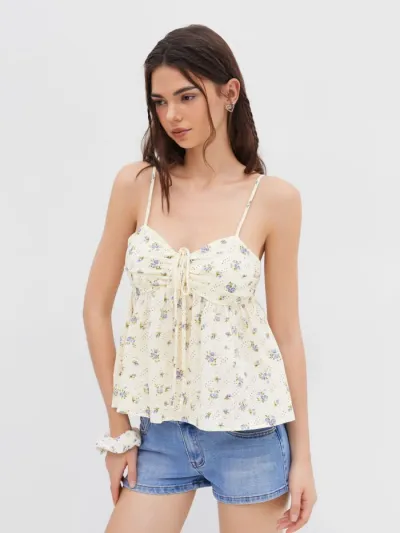 Summer Women Fashion Floral Print Tiny Flower Sling Top