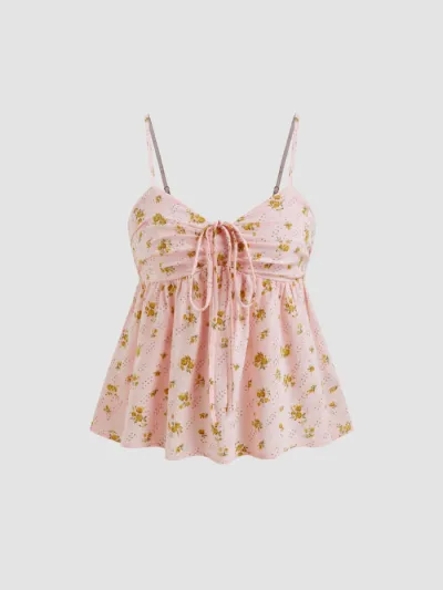 Summer Women Fashion Floral Print Tiny Flower Sling Top