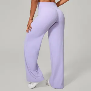 Women Fashion Casual Solid Color Wide Leg Yoga Sports Pants