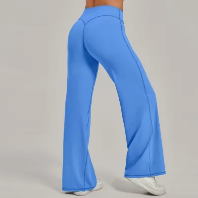 Women Fashion Casual Solid Color Wide Leg Yoga Sports Pants