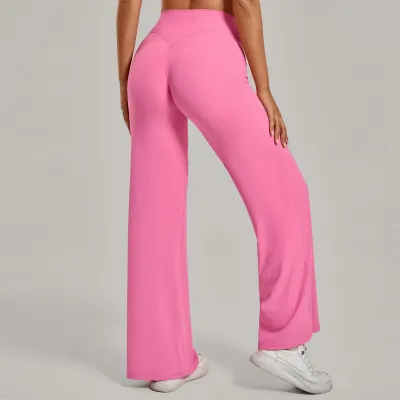 Women Fashion Casual Solid Color Wide Leg Yoga Sports Pants