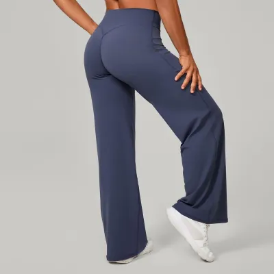 Women Fashion Casual Solid Color Wide Leg Yoga Sports Pants