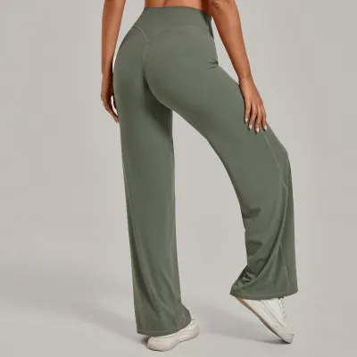 Women Fashion Casual Solid Color Wide Leg Yoga Sports Pants