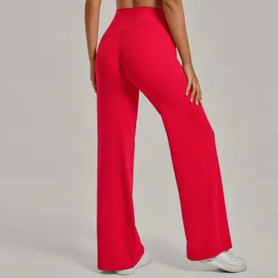 Women Fashion Casual Solid Color Wide Leg Yoga Sports Pants