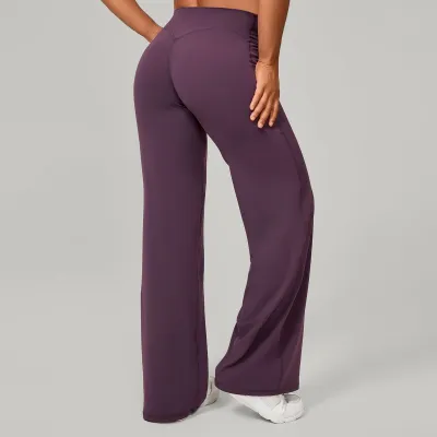Women Fashion Casual Solid Color Wide Leg Yoga Sports Pants