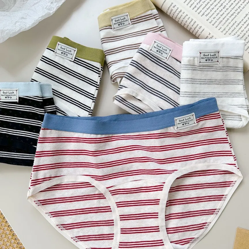 Women Fashion Stripe Cotton Breathable Antibacterial Underwear