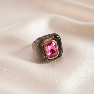 Women's Geometric Hexagon Pleated Pattern Resin Zircon Ring