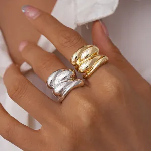 Women's Fashion Geometric Metallic Multi-Layer Cross Opening Ring