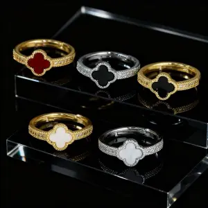 Women's Fashion Elegant Zircon Four-Leaf Clover Ring