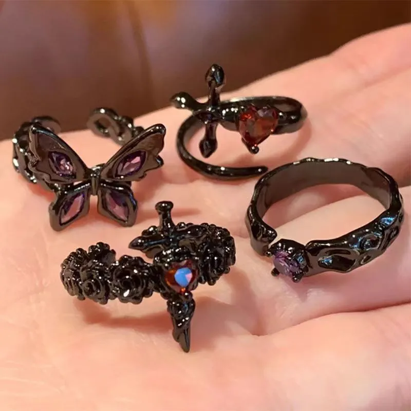 Women's Dark Zircon Opening Ring with Zodiac Design