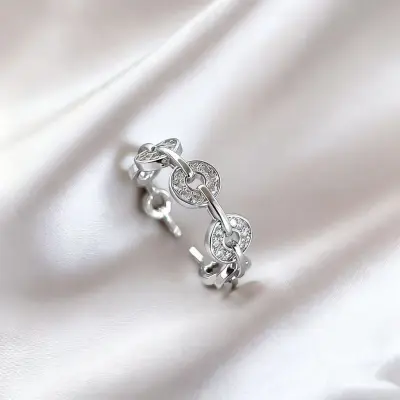 Women Fashion Zircon Coin Design Open Ring Copper