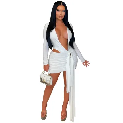 Fashion Women Sexy V-Neck Solid Color Strap Mini Dress