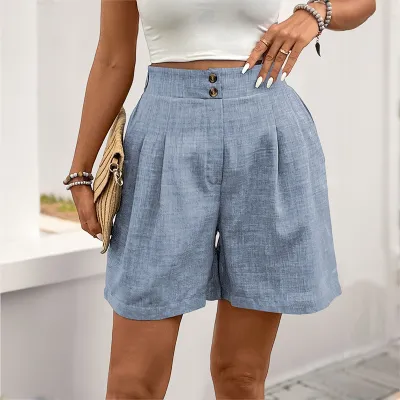 Women Fashion Casual Summer Solid Color Straight Shorts