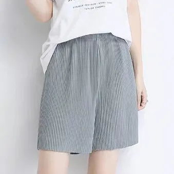 Women Fashion Casual Summer Solid Color Pleated High Waist Wide-Leg Shorts