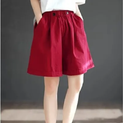 Women Fashion Casual Summer Solid Color Cotton Wide-Leg Shorts