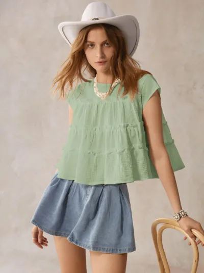 Women Fashion Casual Summer Solid Color Cotton Sleeveless Loose Blouse