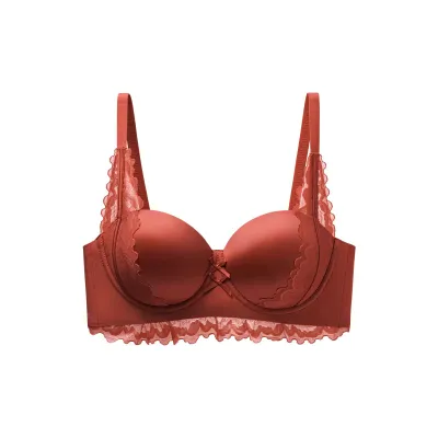 Women Fashion Sexy Solid Color Lace No Steel Rings Push-Up Bra