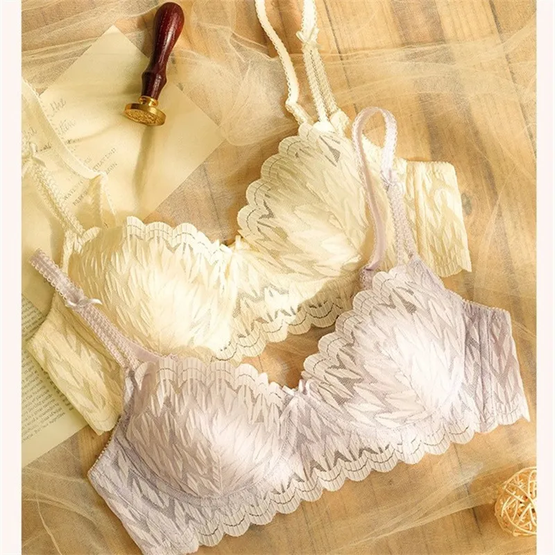 Women Fashion Sexy Solid Color Lace With Steel Rings Anti-Sagging Bra