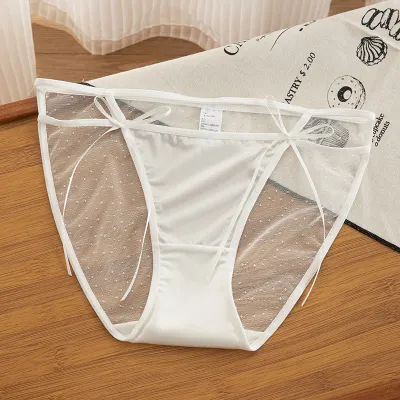Women Fashion Sexy Solid Color Lace Mesh Low Waist Underwear