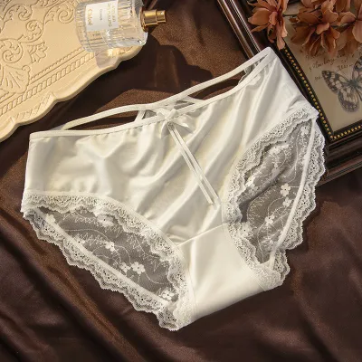 Women Fashion Sexy Solid Color Lace Streamers Satin Underwear