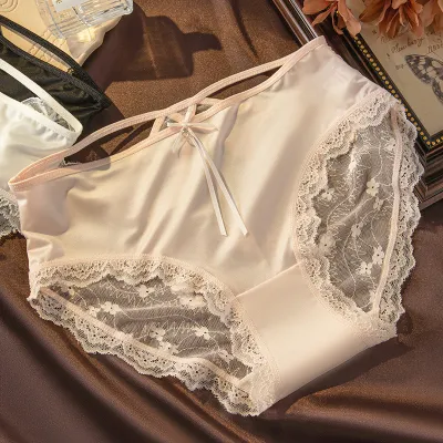 Women Fashion Sexy Solid Color Lace Streamers Satin Underwear