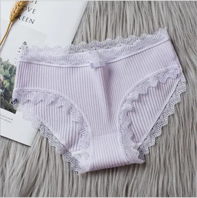 Women Fashion Sexy Solid Color Lace Threaded Mid-Waist Breathable Underwear