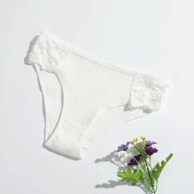 Women Fashion Sexy Solid Color Cotton Lace Threaded Low Waist Breathable Underwear
