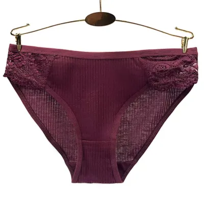 Women Fashion Sexy Solid Color Cotton Lace Threaded Low Waist Breathable Underwear