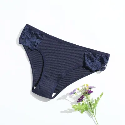 Women Fashion Sexy Solid Color Cotton Lace Threaded Low Waist Breathable Underwear