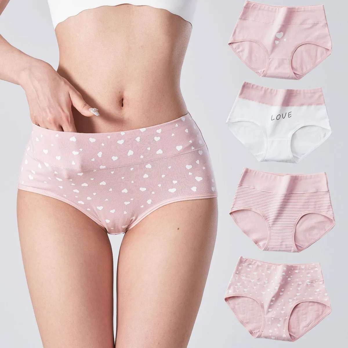 Women Fashion Printed Cotton Seamless High Waist Antibacterial Underwear