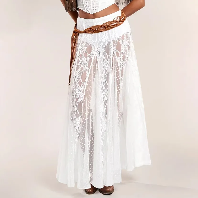 Women Fashion Sexy Summer Lace Perspective Low-Waist Skirts