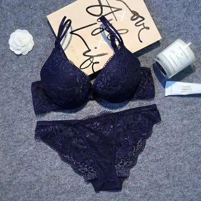 Women Fashion Sexy Basic Solid Color Lace Bra Underpants Set