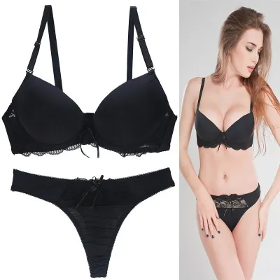 Women Fashion Sexy Basic Solid Color Lace Bra Underpants Set